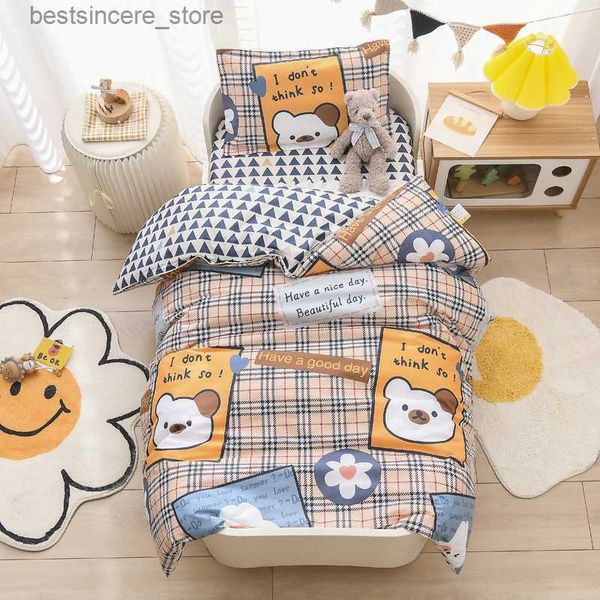 Nursery 3-Piece Cartoon Stampa Cotone Culla Letto Set per Bambini Bambini Ragazzo Ragazza Lenzuolo Copripiumino e Federa L230522