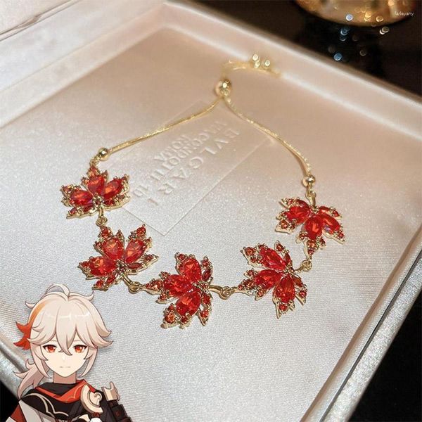 Braccialetti con ciondoli Genshin Impact Kazuha Scarlet Leaves Braccialetto Cosplay Rosso Ragazza Accessori moda Matrimoni per feste Puntelli per costumi Regalo