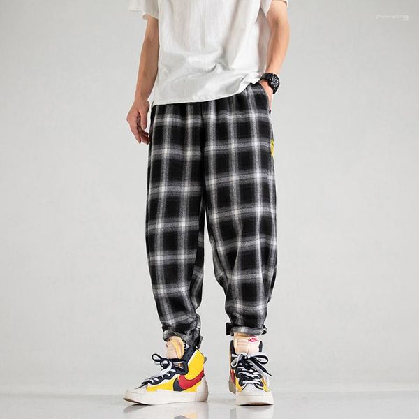 Männer Hosen 2023 Koreanische Mode Unisex Alle-spiel Trendy Flanell Breite Hosen Lose Streetwear Jogger Harajuku Plaid Für männer