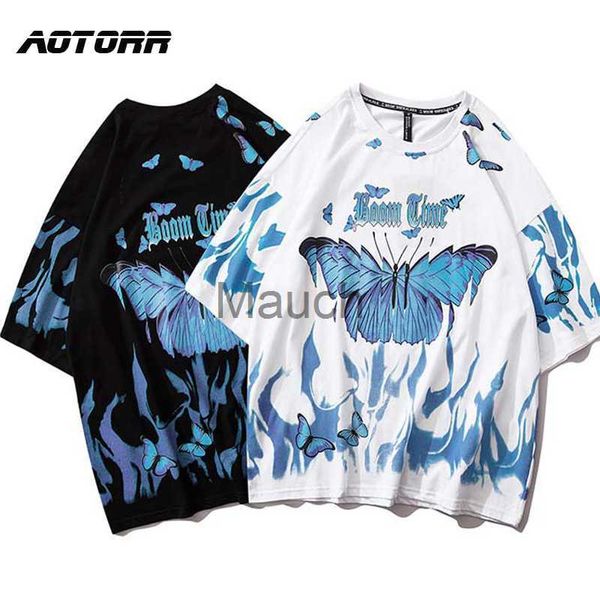 T-Shirts Masculinas Mens Hip Hop Tshirts Blue Butterfly Streetwear Men Harajuku Summer Short Sleeve TShirt Cotton Tops Tees Masculino Oversize Cloes J230625