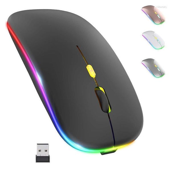 Mouse sem fio recarregável colorido retroiluminado Mosue silencioso mudo acessórios de computador para casa/escritório/jogos Rose22