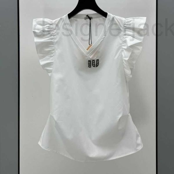 T-shirt da donna Designer 23SS Summer T-shirt da donna Tee Vest Tops con lettera Perline Modello Ragazze Vintage Crop Runway Camicia senza maniche Pullover con scollo a V Camicetta 0998