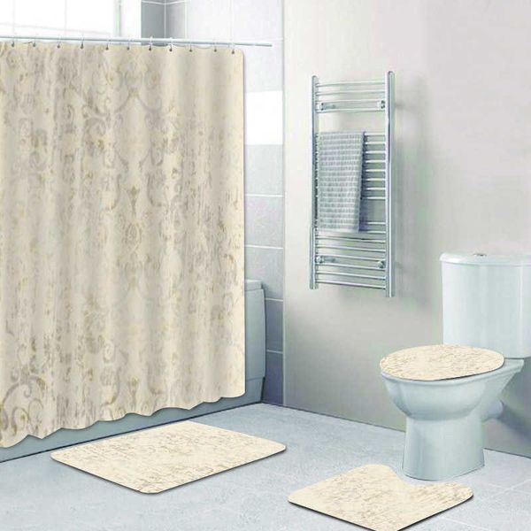 Cortinas de Chuveiro Grunge Natureza Damasco Padrão Floral Cortinas de Banheiro Real Antigo Vitoriano Conjunto de Cortina de Chuveiro Barroco Tapete de Banho Tapete Decoração de CasaHKD230626