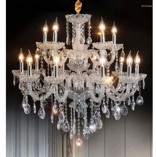 Kronleuchter, moderne Kristall-Pendelleuchte, D85 cm, H75 cm, 15 l, Kerzen-Kronleuchter, Beleuchtung, Treppe, lang, hängend
