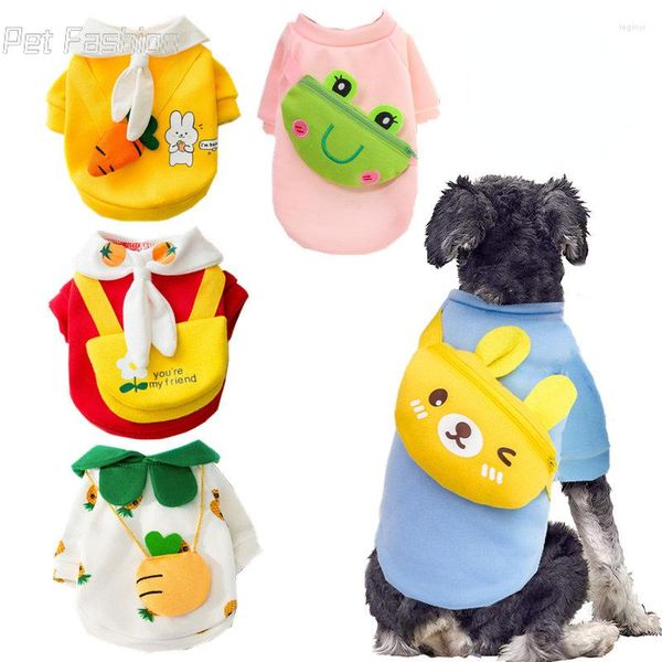 Roupas para cães, roupas para animais de estimação, roupas de desenho animado, com bolsa mensageiro, fantasia pequena, impressão de urso, moletom com capuz, outono inverno, gato, moletom Perro