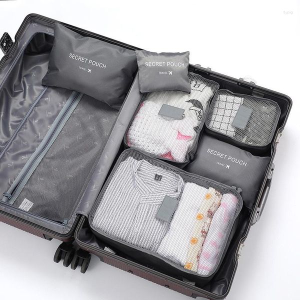 Kosmetiktaschen 6-teiliges Reise-Aufbewahrungstaschen-Set für Kleidung, ordentlicher Organizer, Kleiderschrank, Koffer, Beutel, Schuhe, Verpackung, Würfel