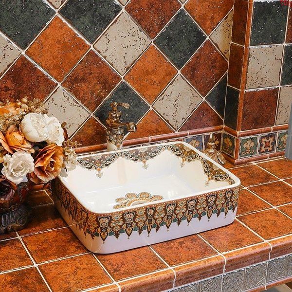 China Artistic Procelain Handmade Europa Vintage Lavabo Keramik Waschbecken Badezimmer Waschbeckengute Menge Gtfeb