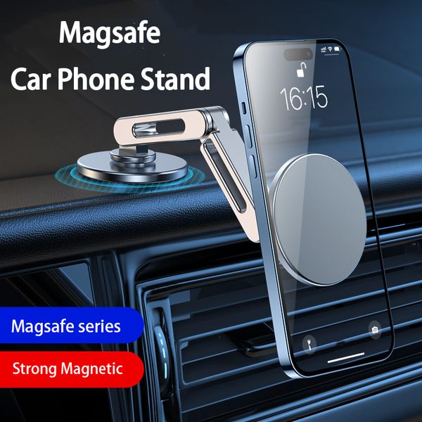 Magsafe 720 Rotate Metal Magnetic Car Phone Holder Dobrável Mobile Phone Stand Air Vent Magnet Mount GPS para iphone 12 13 14