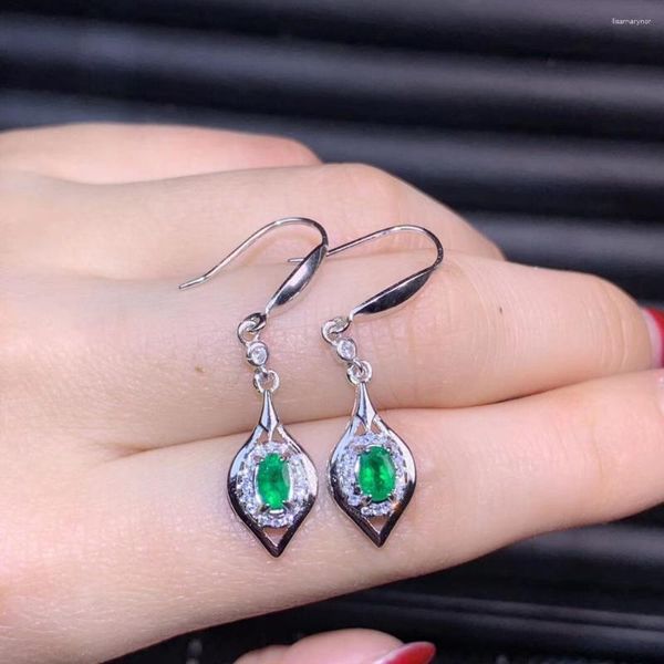 Orecchini a bottone Attraente gancio con gemma di smeraldo verde Orecchini con gemma da donna Regalo per feste in argento sterling 925