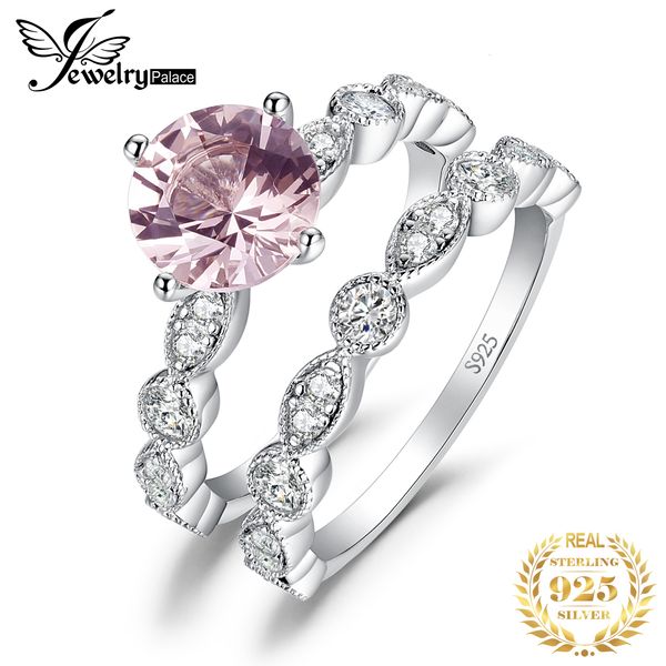 Anello solitario JewelryPalace Infinity 3ct Creato Pink Morganite Sapphire 925 Sterling Silver Solitaire Anello di fidanzamento Bridal Set Wedding Band 230626