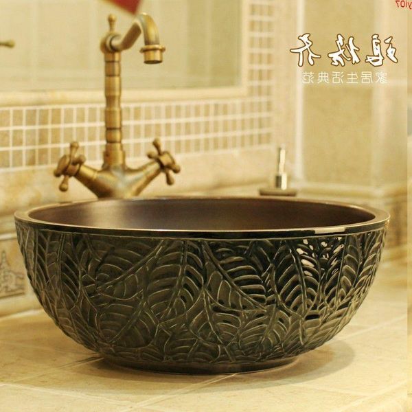 MOLTI COLORI Jingdezhen Lavabo in ceramica foglia INTAGLIATA A MANO per bagno Xosxa di alta qualità