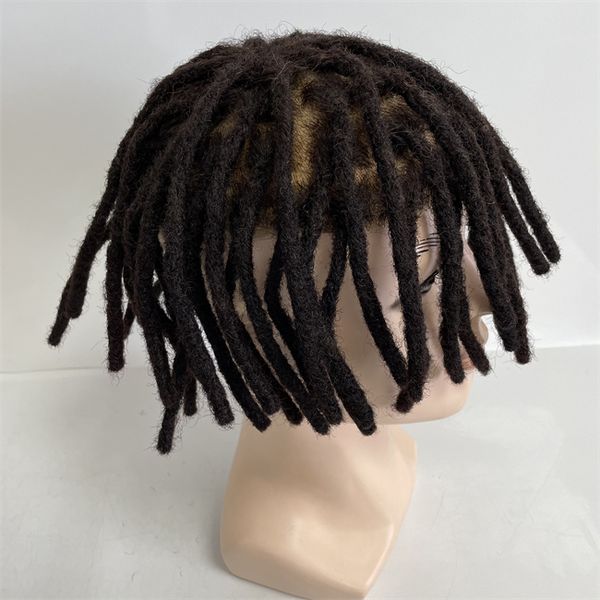 6 inç Brezilyalı Bakire İnsan Saç Değiştirme Koyu Kahverengi Renk 2 # Siyah Adam için Dreadlocks Tam PU Peruk