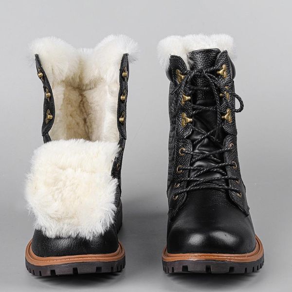 Botas de inverno masculino Botas de inverno Tamanho de couro natural 38 ~ 48 Botas de inverno genuínas para homens estilo russo homens botas de neve #ym1570