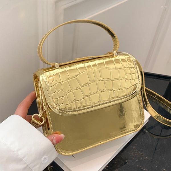 Akşam Çantaları 2023 Kadın Altın Timsah Desen Deri Küçük Kılıf Messenger Chic Crossbody Çanta Kadın Basit Omuz Çantaları