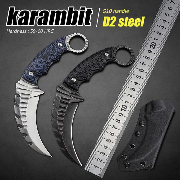 Coltelli da caccia da campeggio Coltelli D2 Steel G10 Camping Outdoor Utility Strumenti EDC Coltello tattico a lama fissa Sopravvivenza Autodifesa Csgo KarambitHKD230626