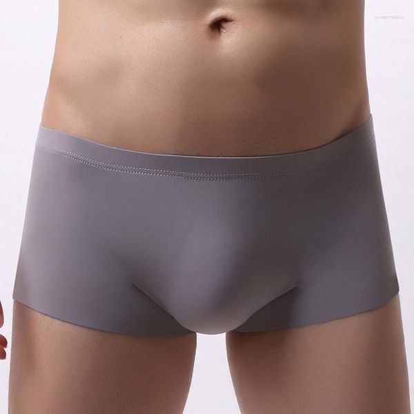 Cueca Sexy Men Cueca Boxer Shorts Cool Ice Seda Sem Costura Calcinha Masculina Sólida Magra Cintura Média Bolsa Cueca Calzoncillos S-XL