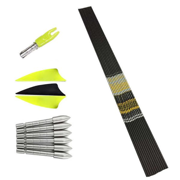 Bogen Pfeil +/-0,001 Bogenschießen Spine350 400 500 600 700 800 ID4,2mm Carbon Pfeile Welle Vanes Recurve Bogen LongBow Jagd Schießen 12SetHKD230626