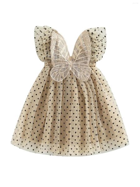 Mädchen Kleider Kleinkind Kinder Mädchen Kleid Süße Dot Print Ärmel Zurück Schmetterling Dekor Layered Tüll Sommer Festzug Party Prinzessin