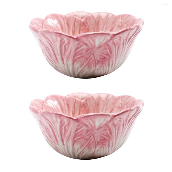 Set di stoviglie Set 2 Ciotola in ceramica con decorazioni a cuore Design vegetale Finger 15 1,5 6,5 cm Bella studentessa rosa