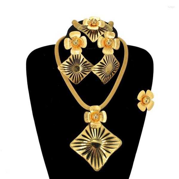 Collana Orecchini Set Fashion Trendy Nigerian Wedding African Light Big Pendant Party Dubai Jewelry FHK13363