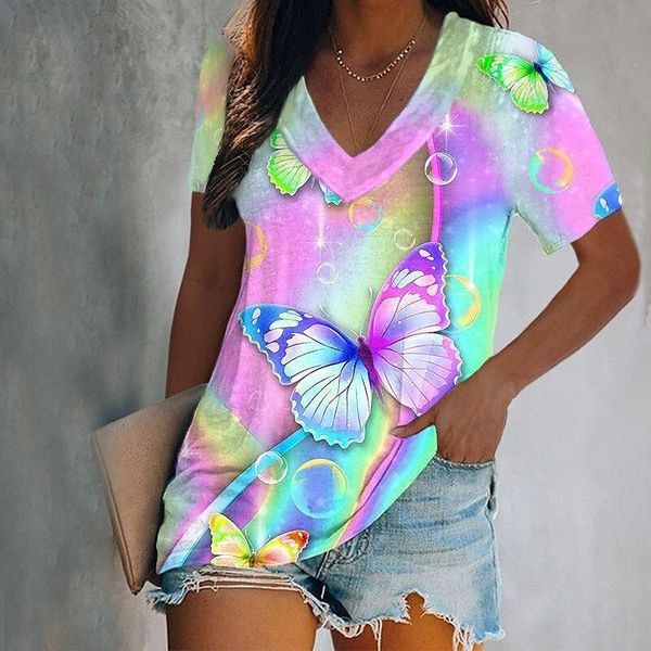 Женская футболка роскошные футболки 3D с коротким рукавом 3D -рукава Tops Tees Summer Fashion Casual Gradient Girls негабаритный пуловер 230625