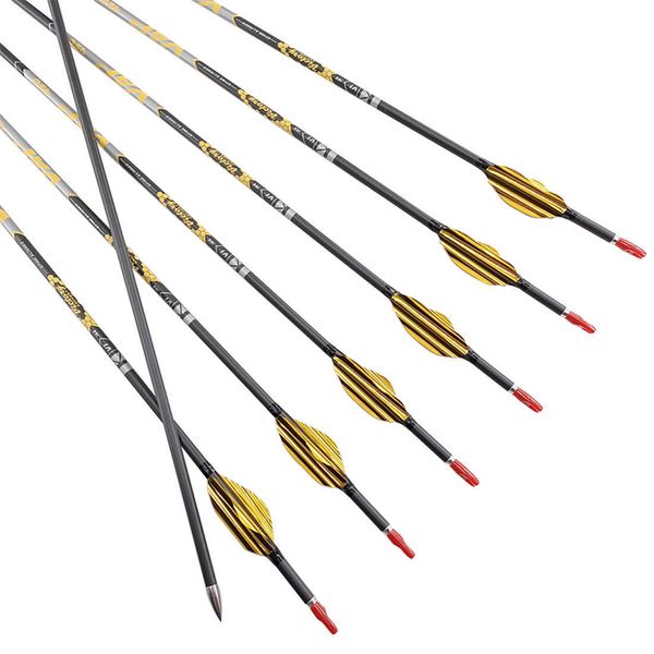 Arco Flecha Flechas de Carbono Spine 350 400 500 600 700 800 900 Shaft Compound Recurve Bow Hunting 1.8inch Spin Vanes Nock Points ShootingHKD230626