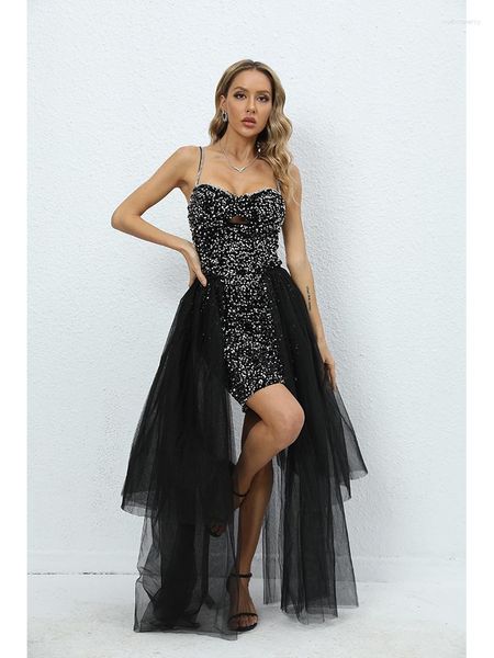 Abiti casual Donna Sexy Designer Paillettes Diamanti Abito aderente in pizzo senza maniche 2023 High Street Celebrity Evening Party Vestido