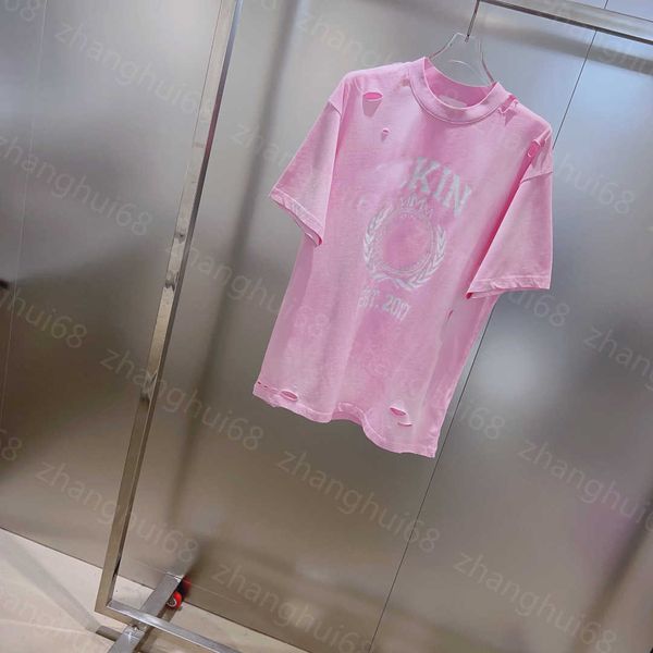 T-shirt da donna firmata 23ss T-shirt da donna Girocollo T-shirt a maniche corte strappata con faccina sorridente in puro cotone Abiti da donna di alta qualità