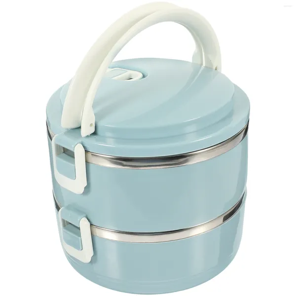 Set di stoviglie Bento Lunch Box Adulti Scatole in acciaio inossidabile isolate a doppio strato 15X14CM Studente di gel di silice blu portatile