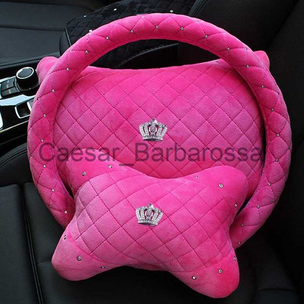 Cuscino Donna Rosa Peluche Collo auto Corona di cristallo Interni auto Poggiatesta Supporto sedile Vita a forma di osso Accessori auto x0626 x0625