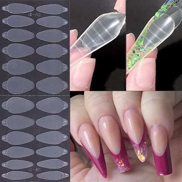 Unhas postiças 24 pçs unhas forma francesa adesivo duplo forma V/redonda silicone macio linha ponta gel UV formas extensão molde ferramenta manicure