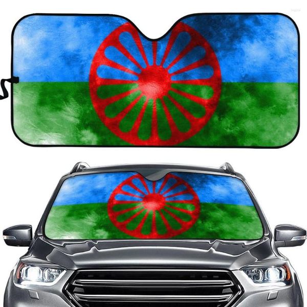 Ombra Parabrezza universale per auto Copre Romany Roma Travellers Flag Pattern Sun Interior Protezione UV Parasole per finestrino anteriore 2023
