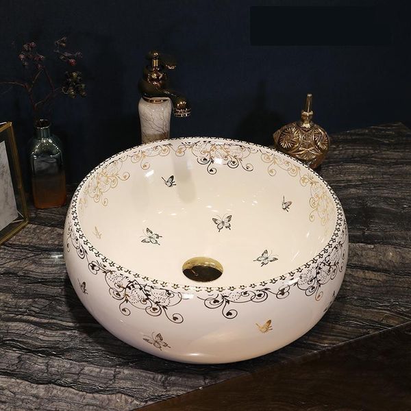 Colore bianco Lavabo per guardaroba Lavabo Lavabo da appoggio Vaso da bagno Art Wash Lavello lavelli da bagno lavabo in ceramica dipinta a mano Rgqua