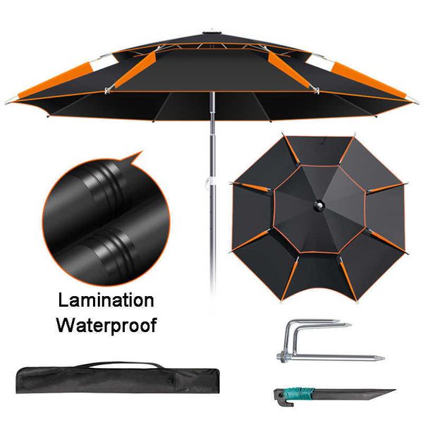 Guarda-chuva de pesca portátil de arco e flecha 1,8-2,6 m para acampamento ao ar livre, camada dupla, proteção anti-UV, guarda-sol à prova d'água, guarda-chuva de chuvaHKD230626