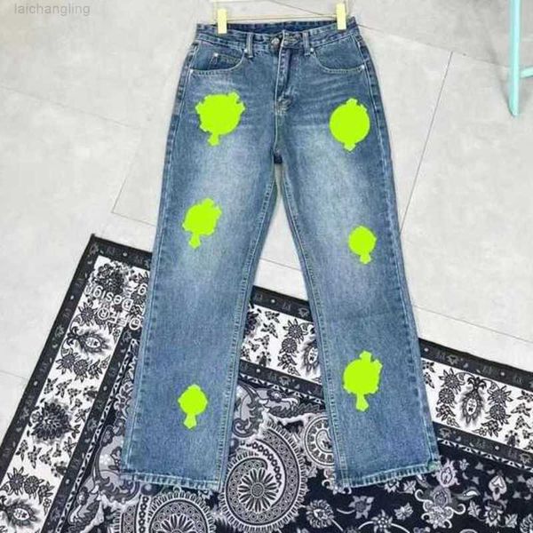 Abbigliamento firmato Jeans da uomo Pantaloni in denim Cromi Croce Ch Lavato in vecchio dritto Jean Hearts Splashink Sciolto Stampato Casual Crocifisso Applique Sanskritmomr