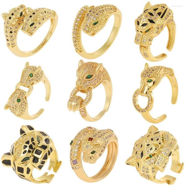 Cluster Rings feminino europeu e americano hip hop jóias personalidade exagerada anel de leopardo retrô criativo cauda doce