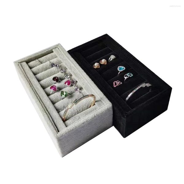 Bolsas para joias Expositor de anel de veludo Brincos Bandeja de armazenamento Organizador de pinos de orelha Suporte Vitrine Balcão de pulseiras Caixa de embalagem