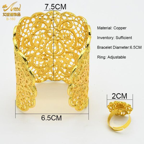 Armreif ANIID Afrikanischer verstellbarer goldfarbener Armreif mit Ring für Frauen, Dubai, vergoldetes Armband, nigerianischer indischer Schmuck, Armreif, Geschenke