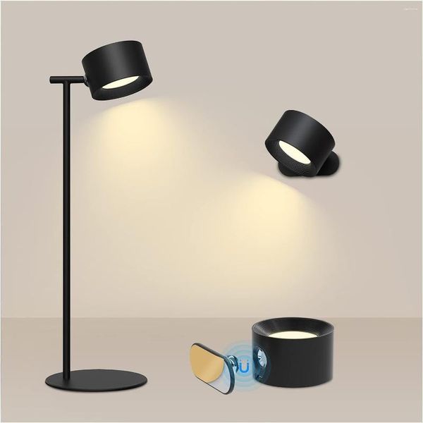 Lampada da parete Applique a LED Lampade montate con batteria ricaricabile Luci rotanti a 360 ° per lo studio Lettura sul comodino