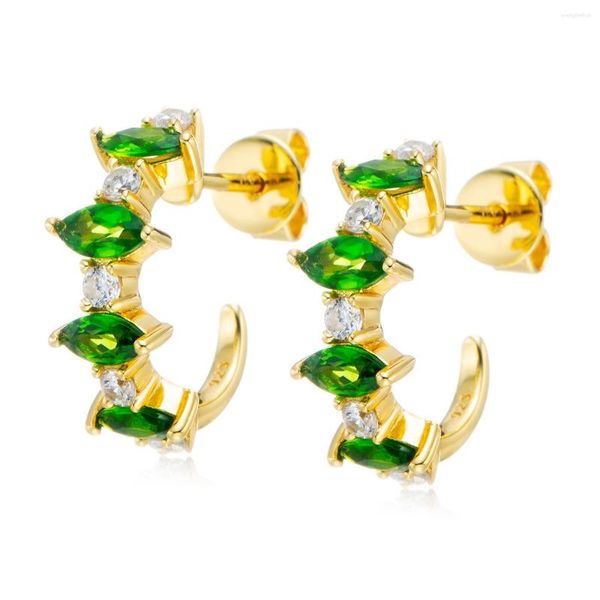 Orecchini a bottone in oro giallo 18 carati con diopside cromato su orecchini in argento sterling. Regali di gioielli placcati di lusso per Halloween a cerchio piccolo per le donne