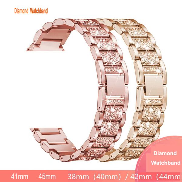 Cinturino Apple Watch in oro rosa carino di lusso con diamanti sottili glitterati 38mm 40mm 42mm 44mm iwatch se Series 6/5/4/3 per iWatch Series 7 8 6 5 45mm Band per donna Bling Band Womens