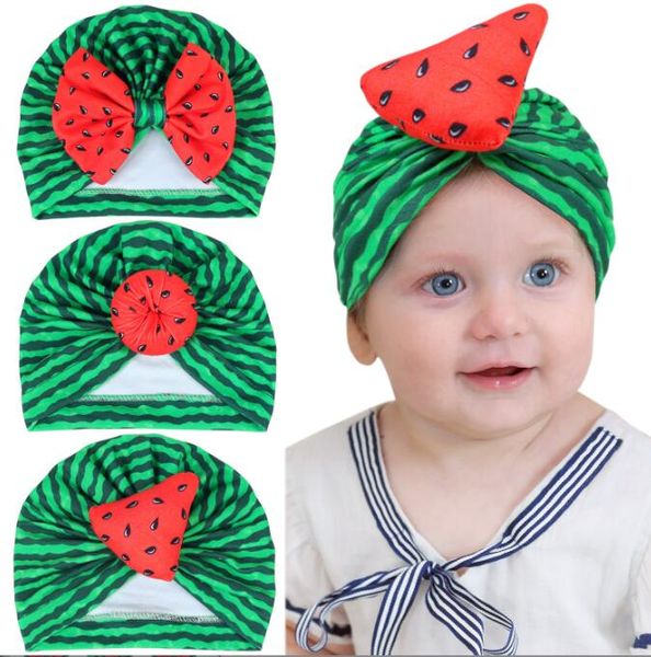 Baby Cartoon Anguria Beanie cap Cute Infant Bowknot Headwrap Turbante Neonato Archi Cappello indiano Bambini Ragazza Ragazzo Bonnet Cappelli Accessori per capelli