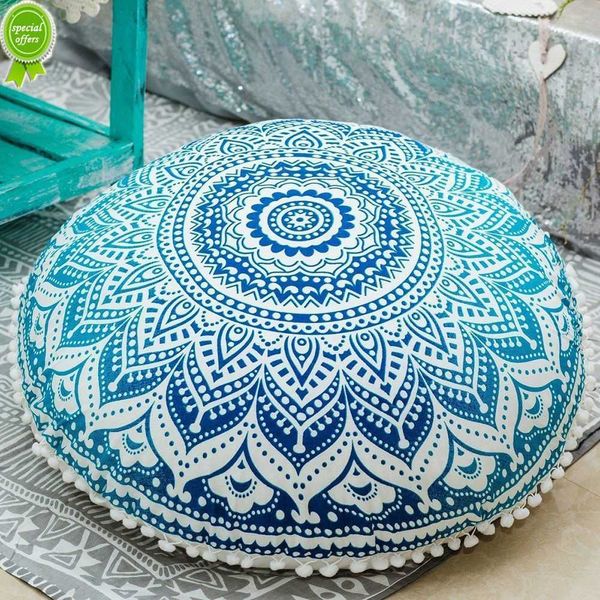 43CM runder Mandala-Kissenbezug, Ethno-Stil, Kissenbezug, böhmischer Meditationskissenbezug, Blumendruck, Retro-Boho-Pouf