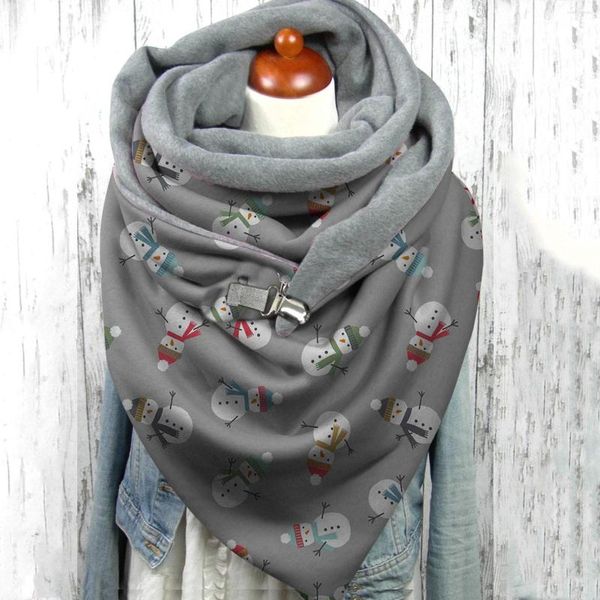 Cachecóis Feminino Outono Inverno Cachecol Moda Natal Boneco de Neve Estampado Botão Envoltório Macio Casual Xales Quentes Foulard Decote Bandana