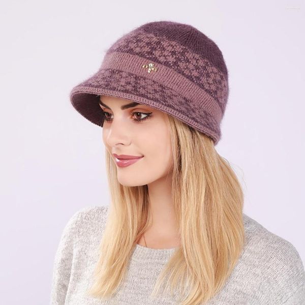 Berretti Cappello a secchiello termico a colori misti Cappello a cuffia con teschio caldo lavorato a maglia per donna
