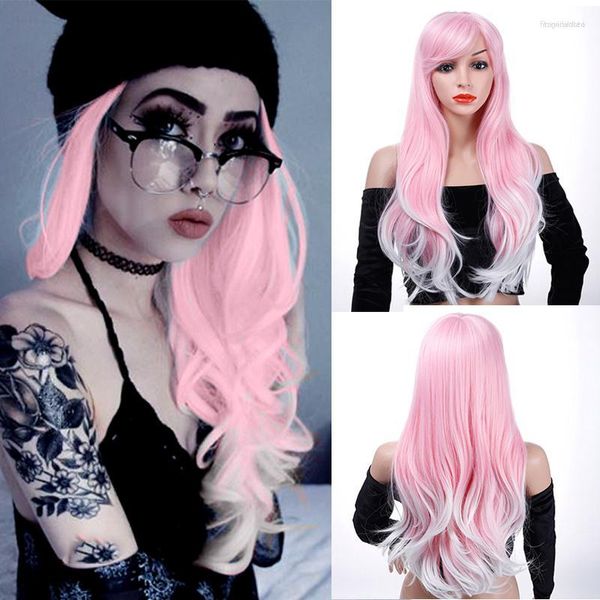 Parrucche sintetiche Parrucca LUPU Ombre Pink per donna Capelli a onde lunghe con frangia Pezzi finti naturali Fibra ad alta temperatura Cosplay