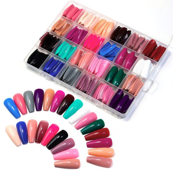 Unhas Postiças 24 Grid Box Multi Color Mixed Nail Tips Frosted Square Ballet Usando Fake Set Color Enhancement Tools 230626