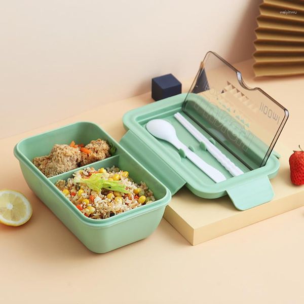 Set di stoviglie Creative Grid Plastic Lunch Box Bento giapponese con posate Studente sigillato semplice