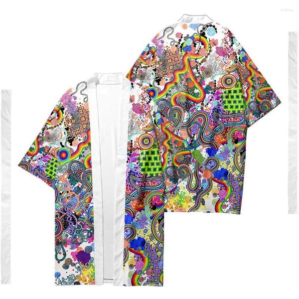 Ethnische Kleidung Herren japanische traditionelle lange Kimono-Strickjacke Damen buntes Muster-Hemd Yukata-Jacke 1