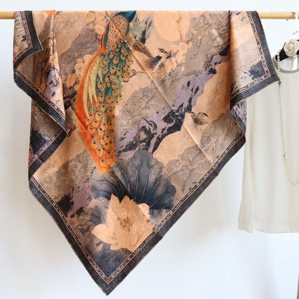 Schals High-End-elegante weibliche exquisite Pfauenliebe Qualität Xiangyun Gaze Seide doppelseitiger Druck handgerollter Rand großer Schal Schal